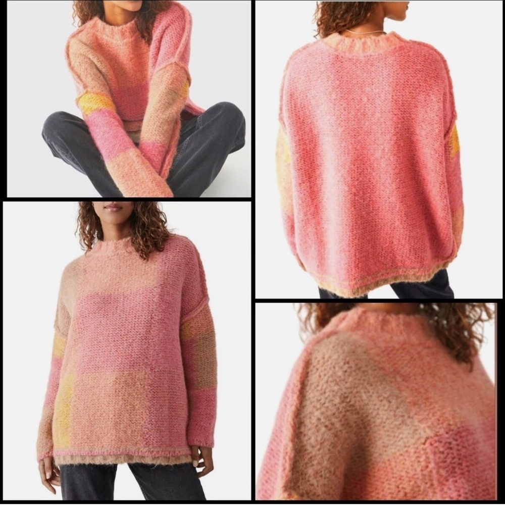 NWT Free People Domino Alpaca Pullover Sweater - Prairie Sunset Combo